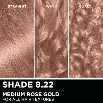 Garnier Hair Color Olia Ammonia-Free Brilliant Color Oil-Rich Permanent Hair Dye, 8.22 Medium Rose Gold, 2 Count (Packaging May Vary)