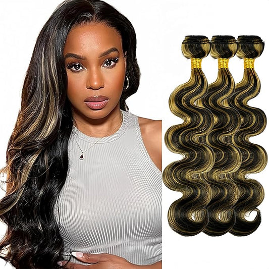 30 32 34 Inch Highlight Bundles Human Hair Honey Blonde Body Wave Bundles Grade 8A Brazilian Virgin Remy Hair Extensions Double Weft Real P1B27 Bundle Hair Weave