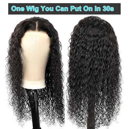 BLY Glueless Wear and Go Lace Front Wigs Human Hair for Women Deep Wave Curly Wig No Glue Ready to Wear 4x4 Lace Pre Cut Wig Pre Plucked with Baby Hair 180% Density Natural Hairline 16 Inch