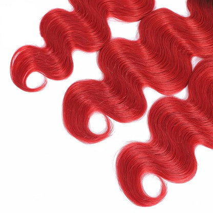 1B/Red Body Wave Human Hair Bundles 14 16 18 inch Double Weft Brazilian Virgin Remy Hair Extensions Two Tone Black To Red Human Hair Bundles Soft and Silky For Women