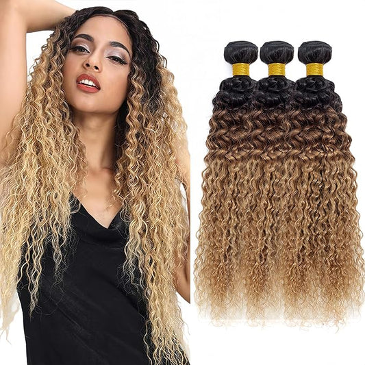 30 32 34 Inch T1B/4/27 Human Hair Bundles Honey Blonde Water Wave Bundles Niegmeag Peruvian Virgin Remy Hair Extensions Ombre Blonde Bundle