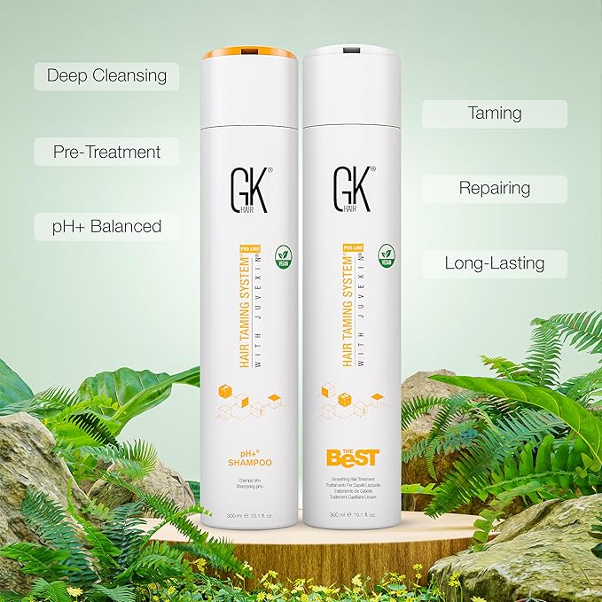 GK HAIR The Best Vegan Keratin Treatment Kit 10.1 fl oz – Pre Treatment Shampoo Straightening Complex for Smooth Silky Frizz-Free Hair Professional Long Lasting Smoothing System