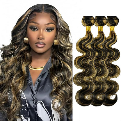 Highlight Bundles Human Hair P1b27 Body Wave Bundle Niegmeag Brazilian Virgin Remy Hair 3 Bundles 14 16 18 Inch Double Weft Hair Weave