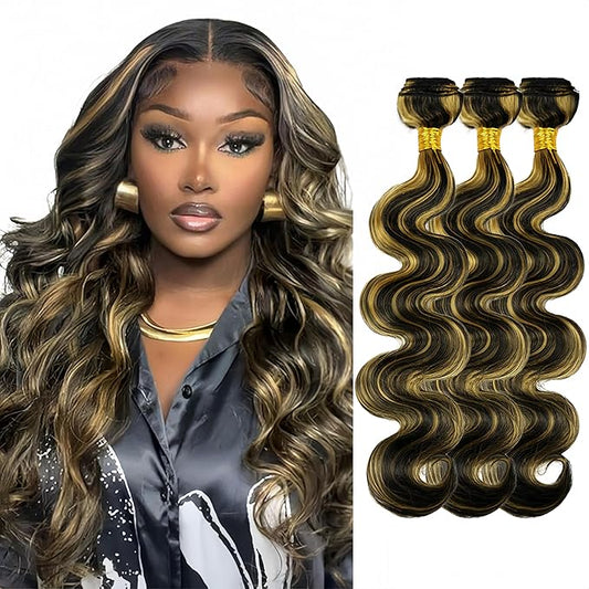 Highlight Bundles Human Hair P1b27 Body Wave Bundle Niegmeag Brazilian Virgin Remy Hair 3 Bundles 14 16 18 Inch Double Weft Hair Weave