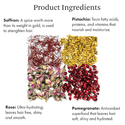 Joon Moisturizing Trio Set | 1.1oz Saffron Hair Elixir, 10.1oz Saffron Rose Shampoo and Conditioner