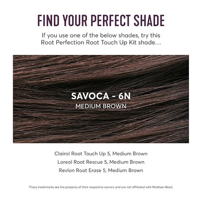 Madison Reed Root Perfection Permanent Root Touch Up, Medium Brown 6N Savoca, 10 Minutes for 100% Gray Root Coverage, Ammonia-Free Hair Dye, Two Applications