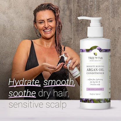 Deep Repair Argan Oil Conditioner by Tree To Tub - pH 5.5 Balanced Nourishing Hair Conditioner for Damaged Hair and Dry Scalp, with Organic Coconut Oil, Lavender Essential Oil 8.5 oz