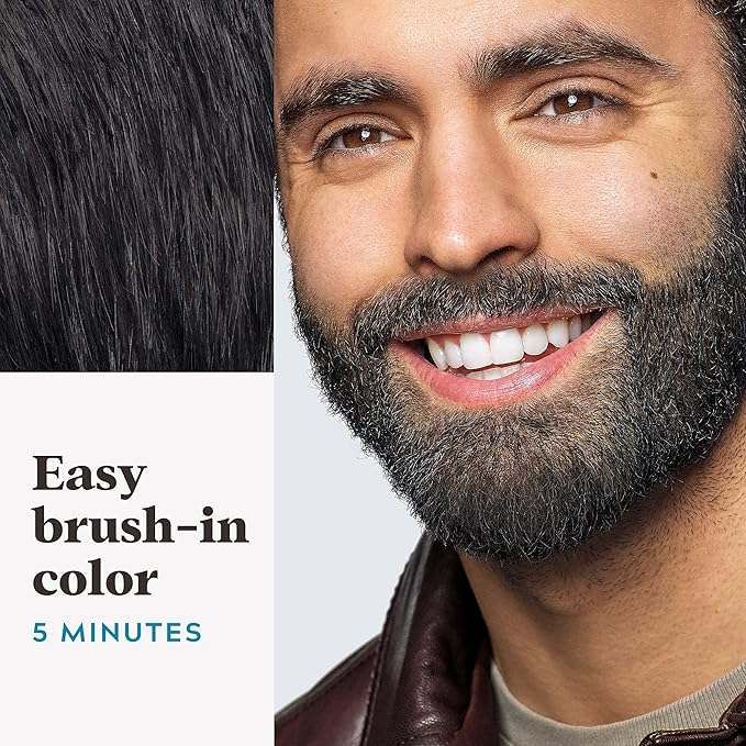 Just For Men Mustache & Beard, Beard Coloring for Gray Hair with Brush, With Keratin Biotin Aloe and Coconut Oil for Healthy Facial Hair - Real Black, M-55, Pack of 3 (Packaging May Vary)