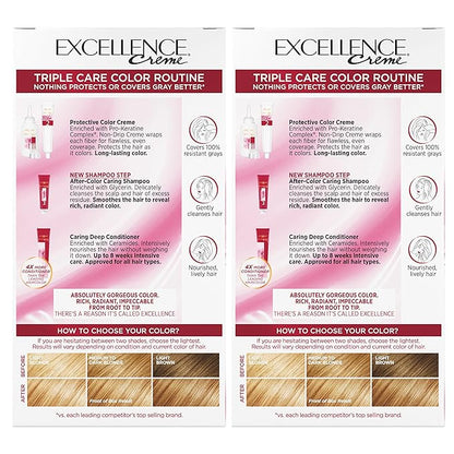 L'Oreal Paris Excellence Creme Permanent Hair Color, 8G Medium Golden Blonde, 100 percent Gray Coverage Hair Dye, Pack of 2