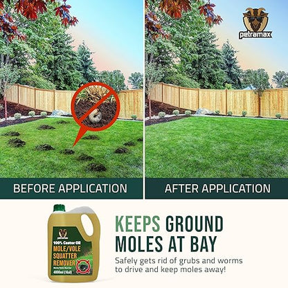 Petra 100% Castor Oil for Moles and Voles - Get Rid of Moles & Voles - Most Effective Way to Get Rid of Moles in Your Yard - Gopher, Ground Mole, Vole Caster Oil - Pet Safe, Food Grade (135 Fl Oz)